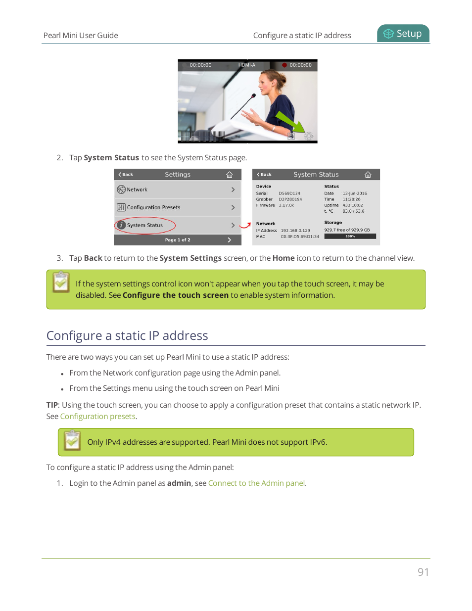 Configure a static ip address | Epiphan Pearl Mini Live Video Production System User Manual | Page 102 / 438