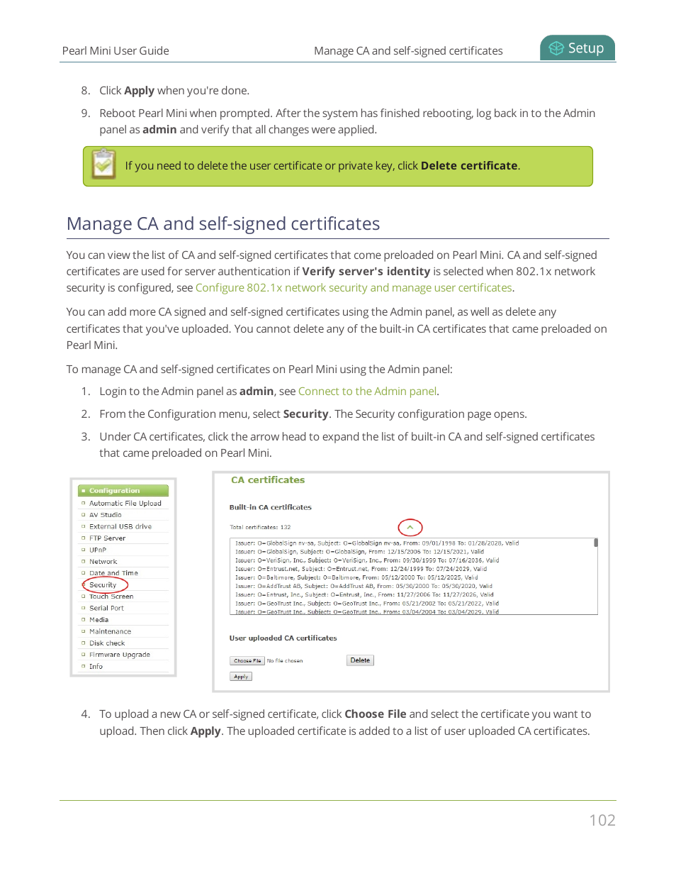 Manage ca and self-signed certificates | Epiphan Pearl Mini Live Video Production System User Manual | Page 113 / 438