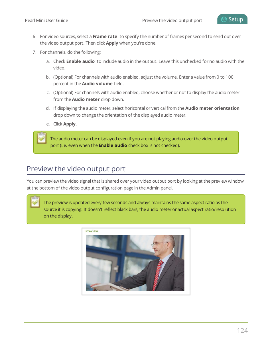 Preview the video output port | Epiphan Pearl Mini Live Video Production System User Manual | Page 135 / 438