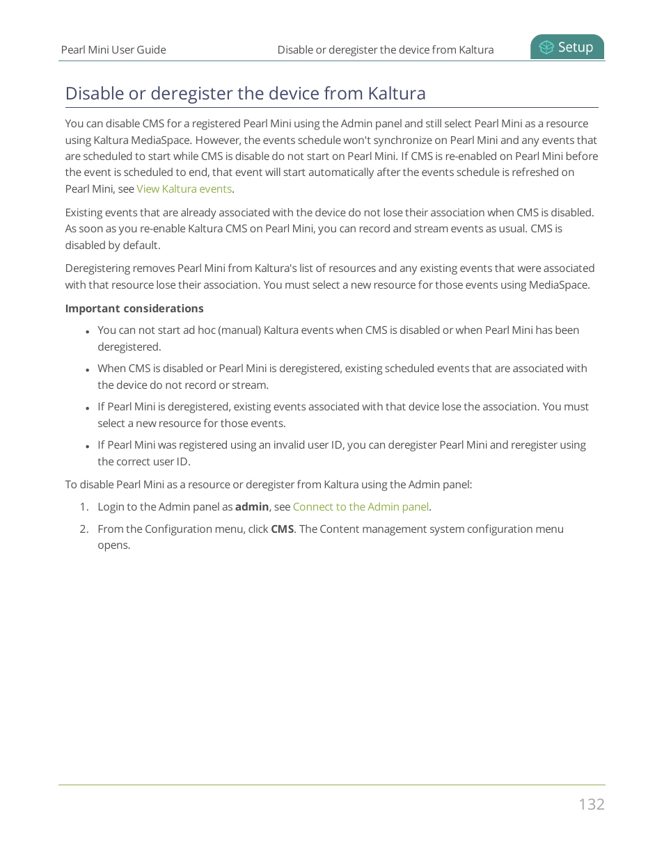 Disable or deregister the device from kaltura | Epiphan Pearl Mini Live Video Production System User Manual | Page 143 / 438