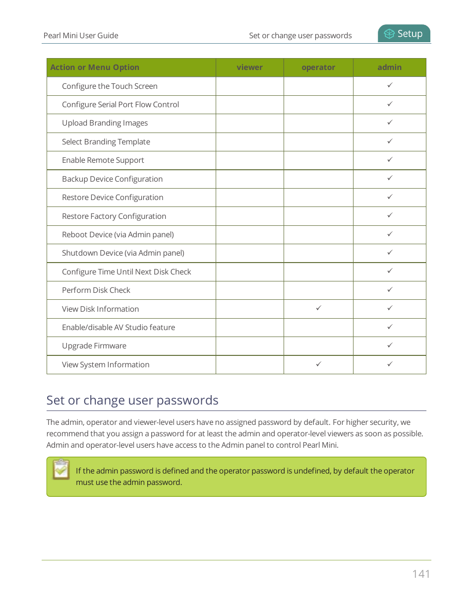 Set or change user passwords, Or change user passwords | Epiphan Pearl Mini Live Video Production System User Manual | Page 152 / 438