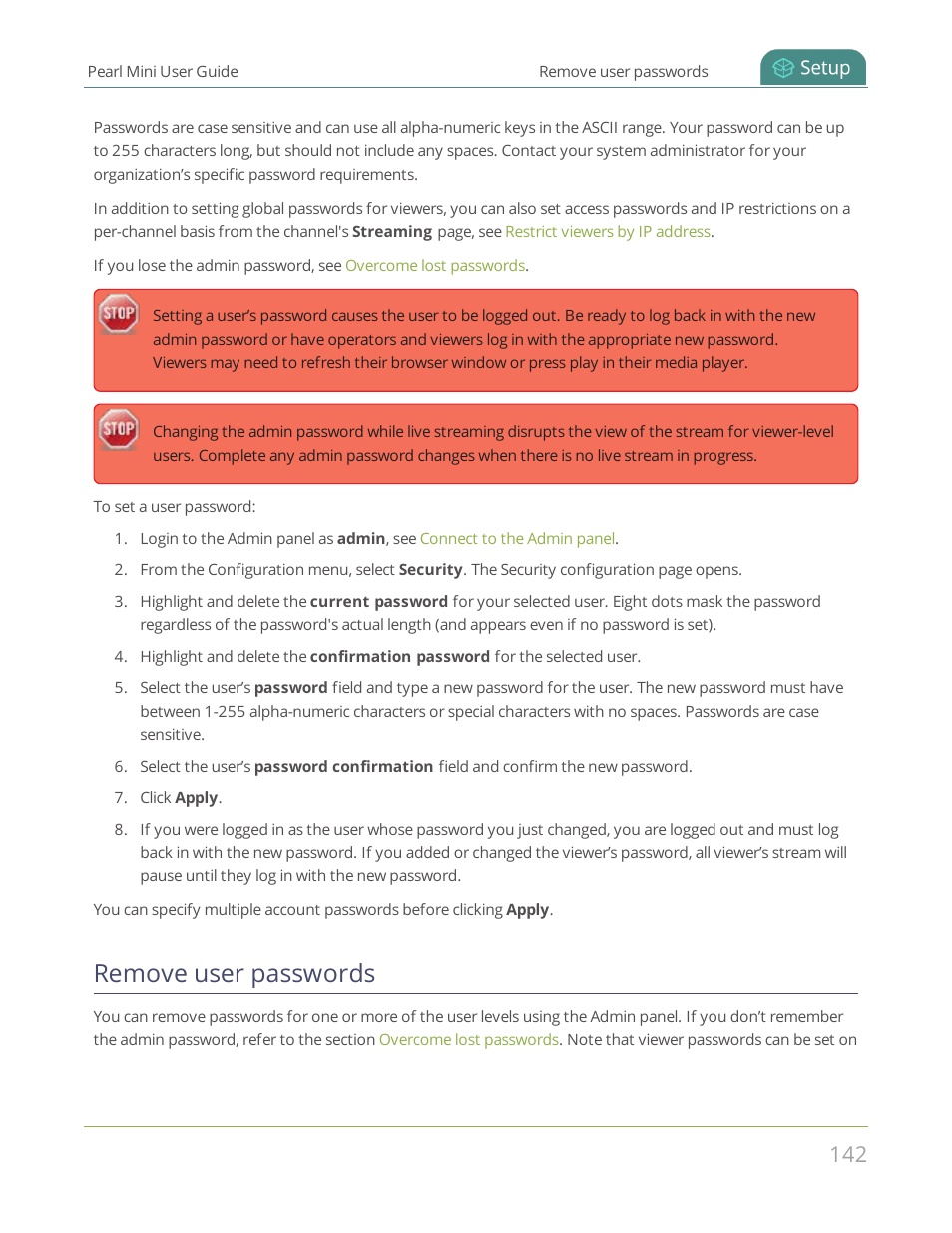 Remove user passwords | Epiphan Pearl Mini Live Video Production System User Manual | Page 153 / 438