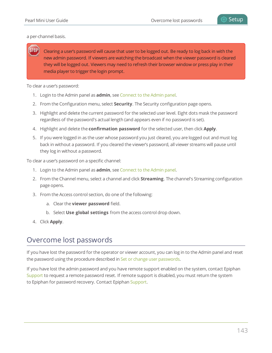 Overcome lost passwords | Epiphan Pearl Mini Live Video Production System User Manual | Page 154 / 438