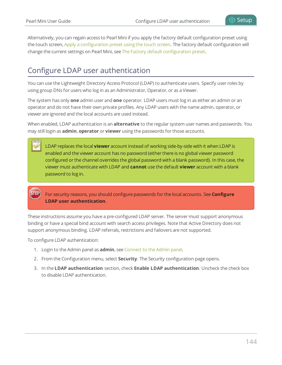 Configure ldap user authentication | Epiphan Pearl Mini Live Video Production System User Manual | Page 155 / 438