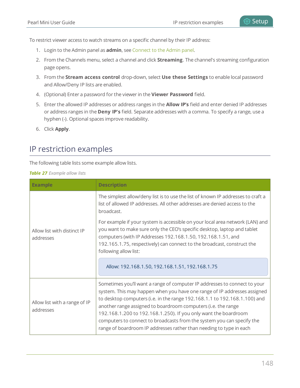 Ip restriction examples | Epiphan Pearl Mini Live Video Production System User Manual | Page 159 / 438
