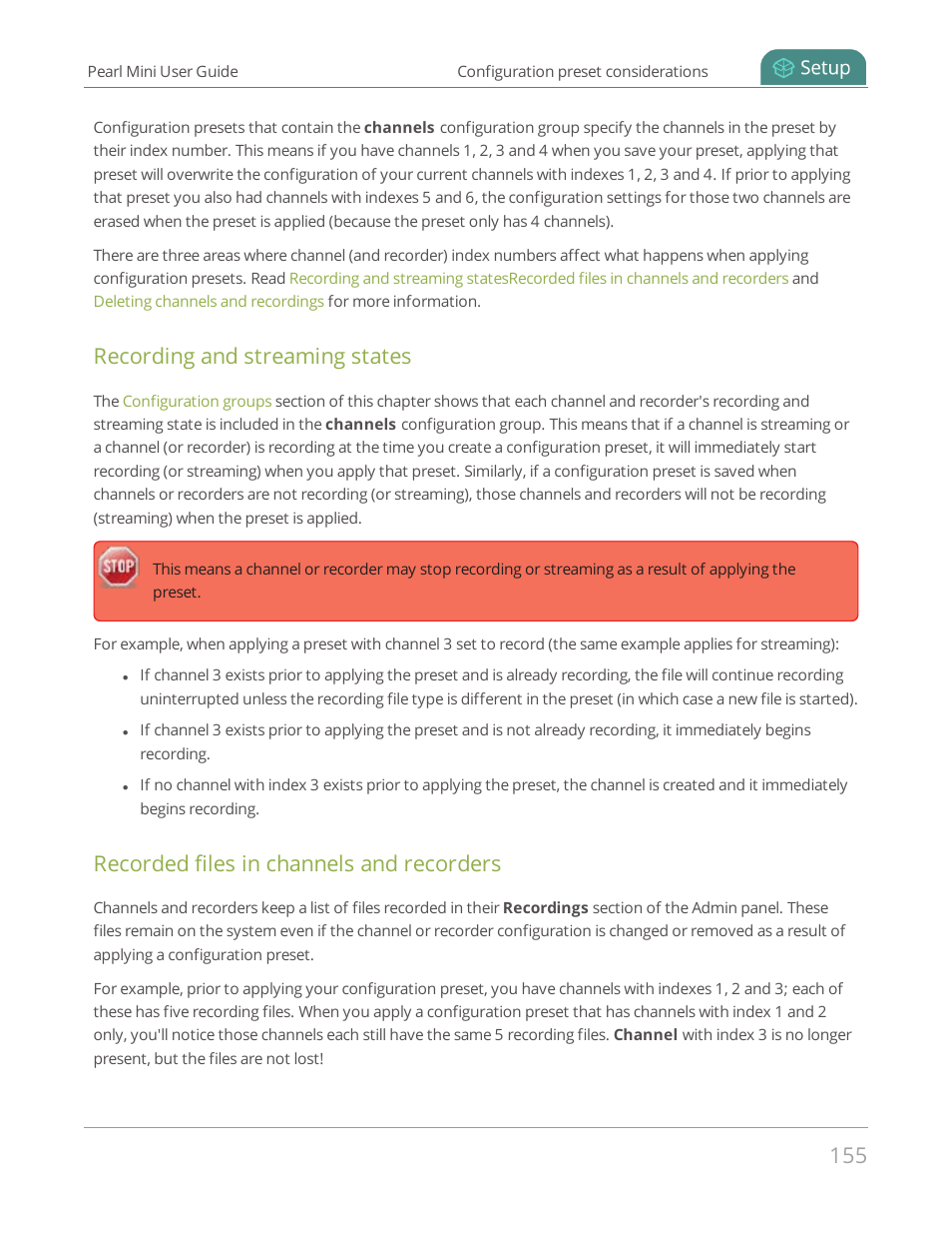 Recording and streaming states, Recorded files in channels and recorders | Epiphan Pearl Mini Live Video Production System User Manual | Page 166 / 438