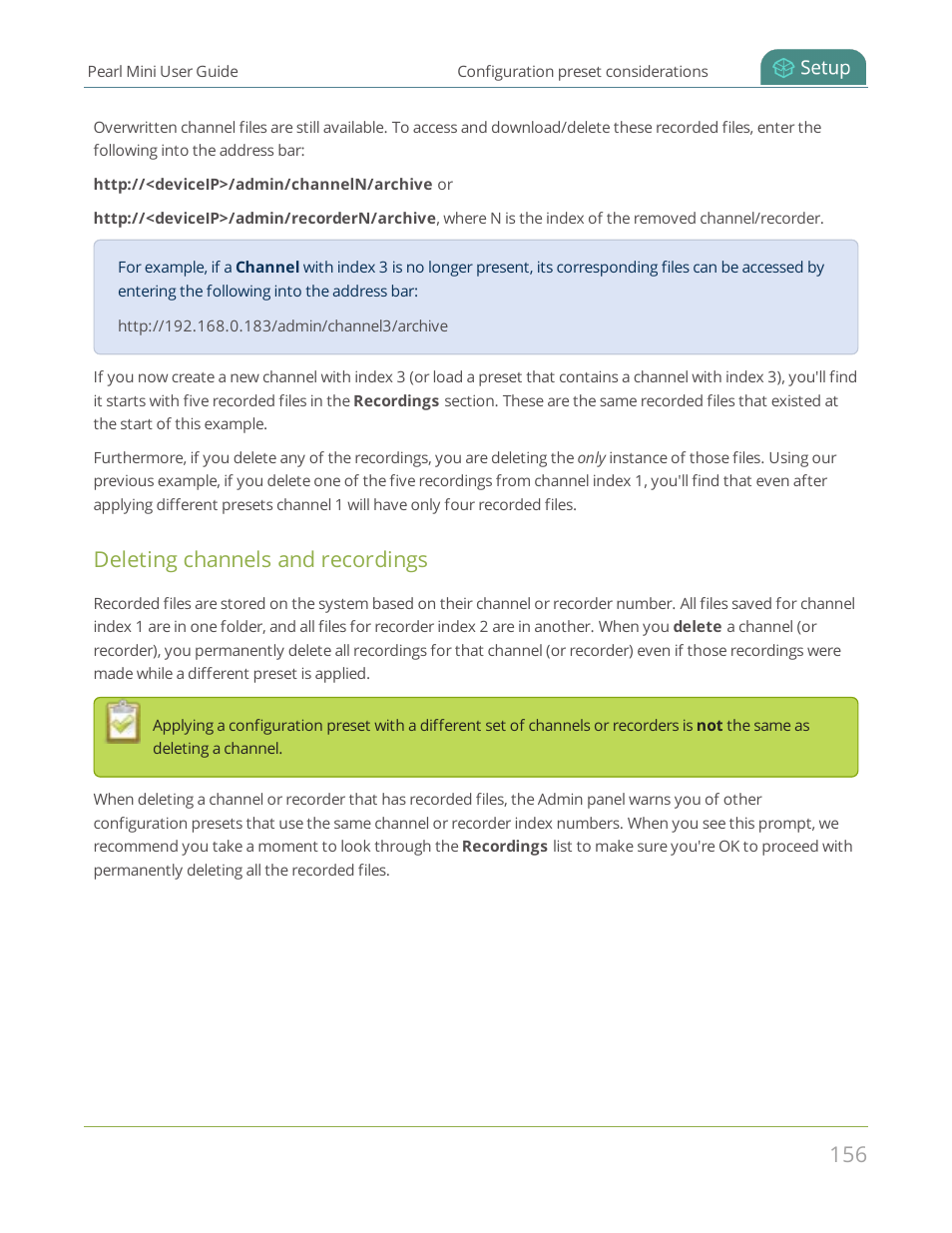 Deleting channels and recordings | Epiphan Pearl Mini Live Video Production System User Manual | Page 167 / 438