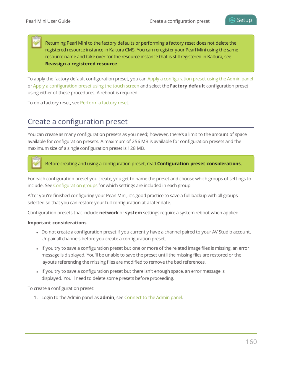 Create a configuration preset | Epiphan Pearl Mini Live Video Production System User Manual | Page 171 / 438