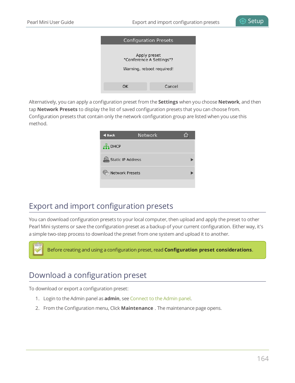 Export and import configuration presets, Download a configuration preset | Epiphan Pearl Mini Live Video Production System User Manual | Page 175 / 438