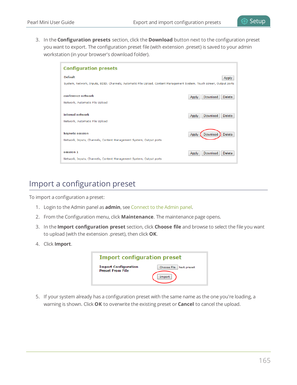 Import a configuration preset | Epiphan Pearl Mini Live Video Production System User Manual | Page 176 / 438