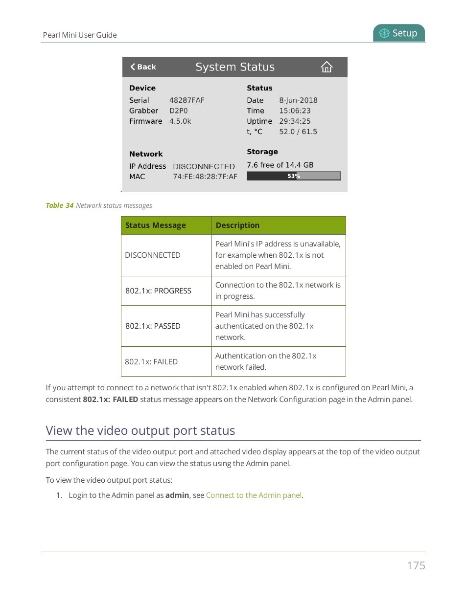 View the video output port status | Epiphan Pearl Mini Live Video Production System User Manual | Page 186 / 438