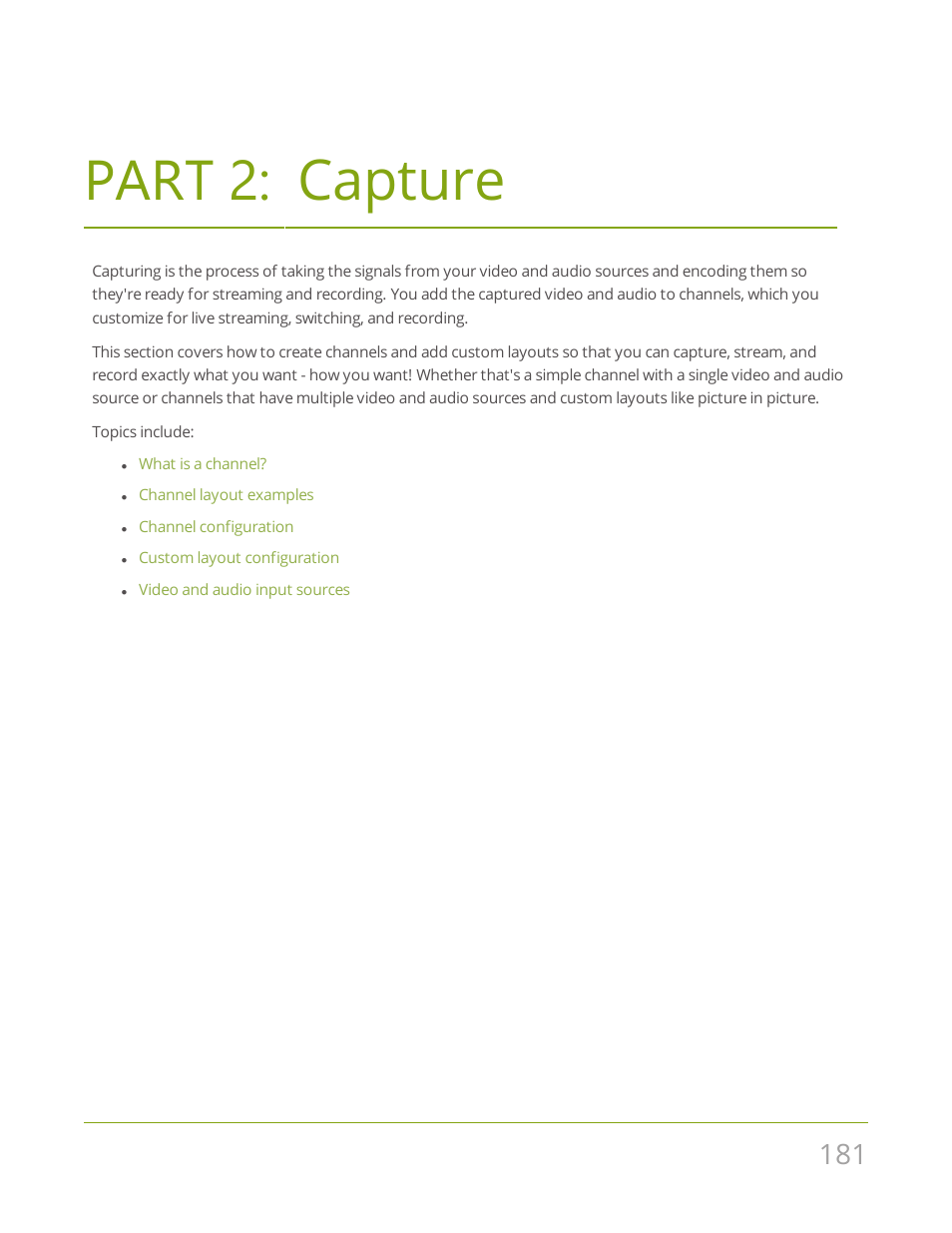 Part 2: capture, Capture | Epiphan Pearl Mini Live Video Production System User Manual | Page 192 / 438