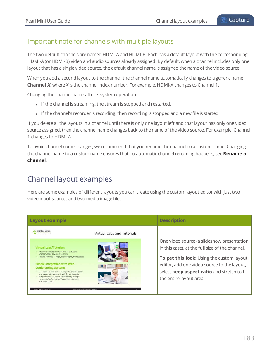 Channel layout examples | Epiphan Pearl Mini Live Video Production System User Manual | Page 194 / 438
