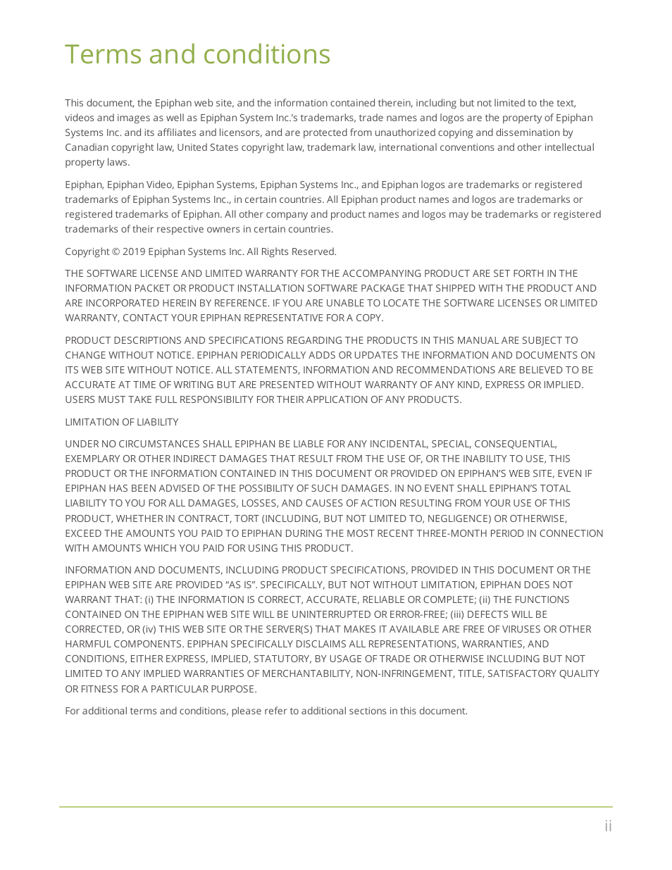 Terms and conditions | Epiphan Pearl Mini Live Video Production System User Manual | Page 2 / 438