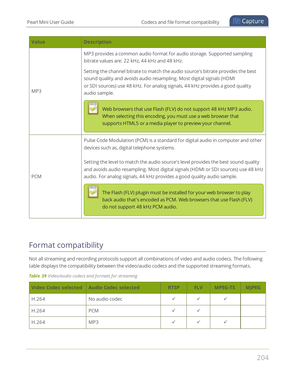 Format compatibility | Epiphan Pearl Mini Live Video Production System User Manual | Page 215 / 438