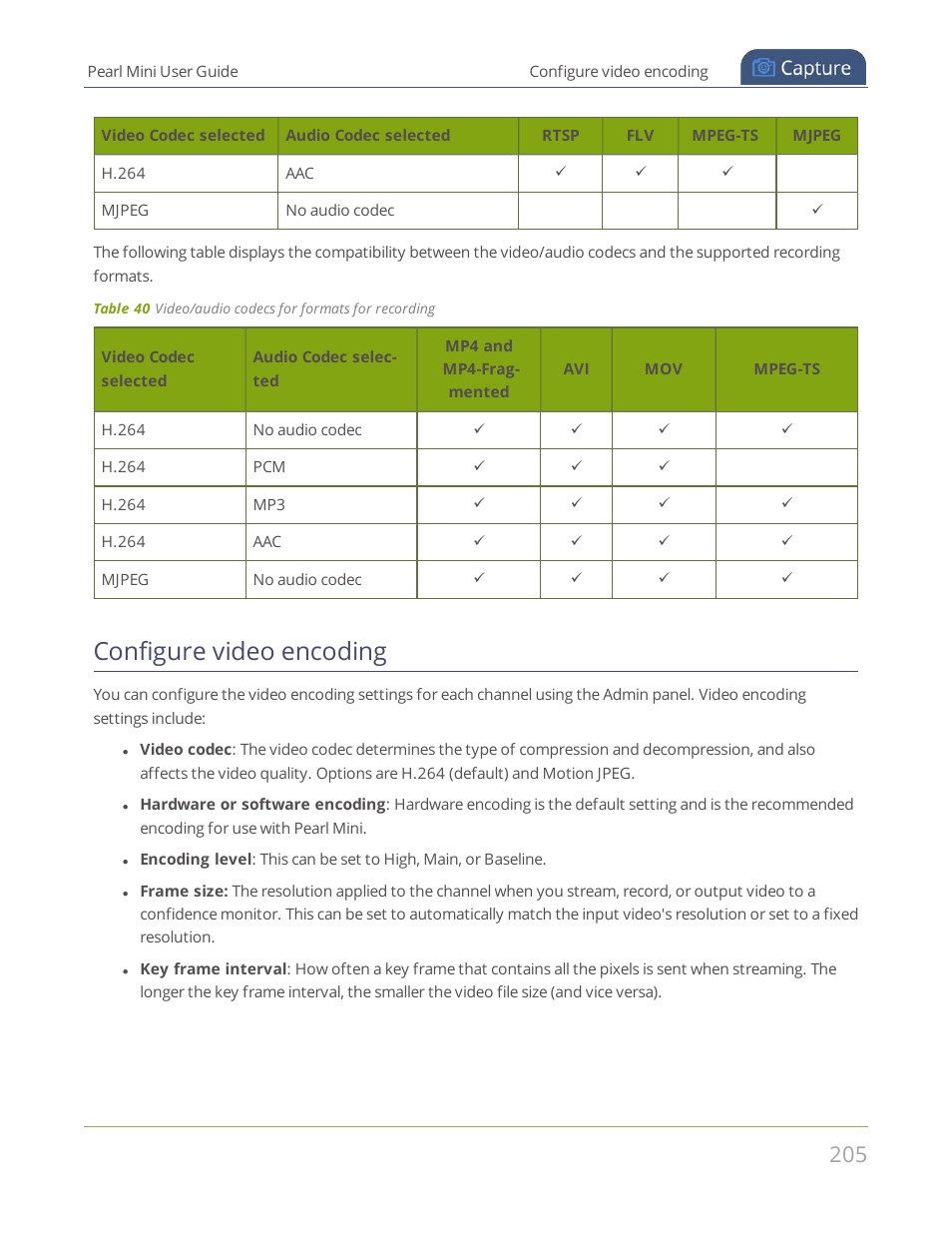 Configure video encoding | Epiphan Pearl Mini Live Video Production System User Manual | Page 216 / 438
