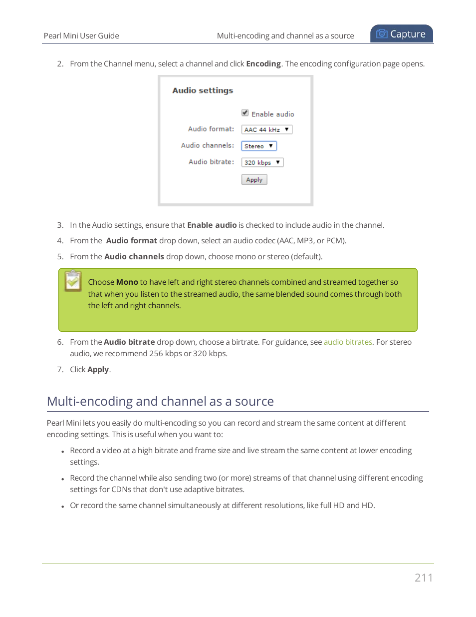 Multi-encoding and channel as a source, Multi-encoding, And channel as a source | Epiphan Pearl Mini Live Video Production System User Manual | Page 222 / 438