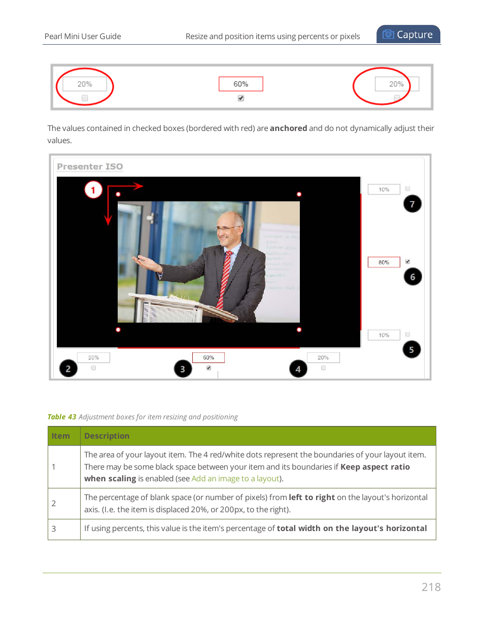 Adjustment boxes for item resizing and positioning | Epiphan Pearl Mini Live Video Production System User Manual | Page 229 / 438