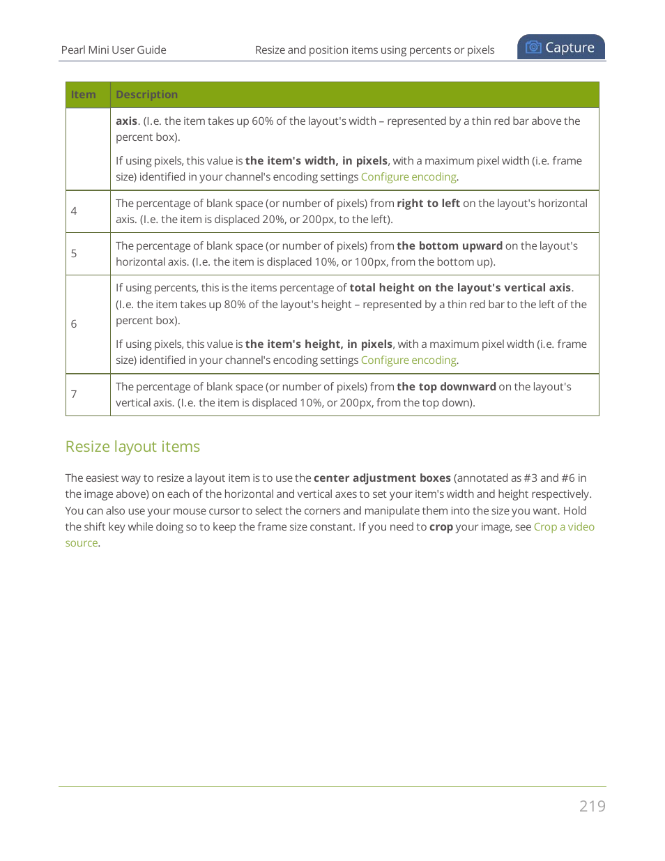 Resize layout items | Epiphan Pearl Mini Live Video Production System User Manual | Page 230 / 438