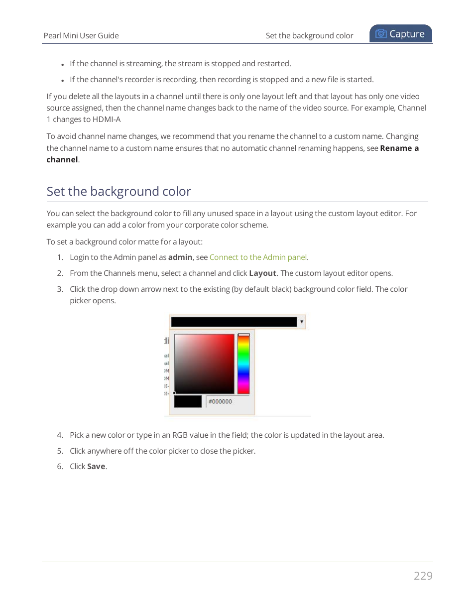 Set the background color | Epiphan Pearl Mini Live Video Production System User Manual | Page 240 / 438