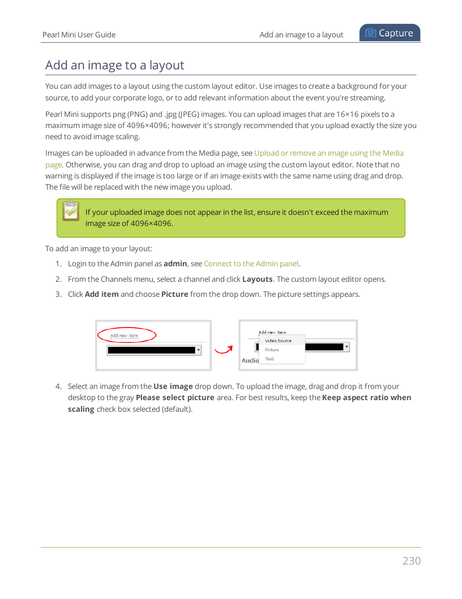 Add an image to a layout | Epiphan Pearl Mini Live Video Production System User Manual | Page 241 / 438