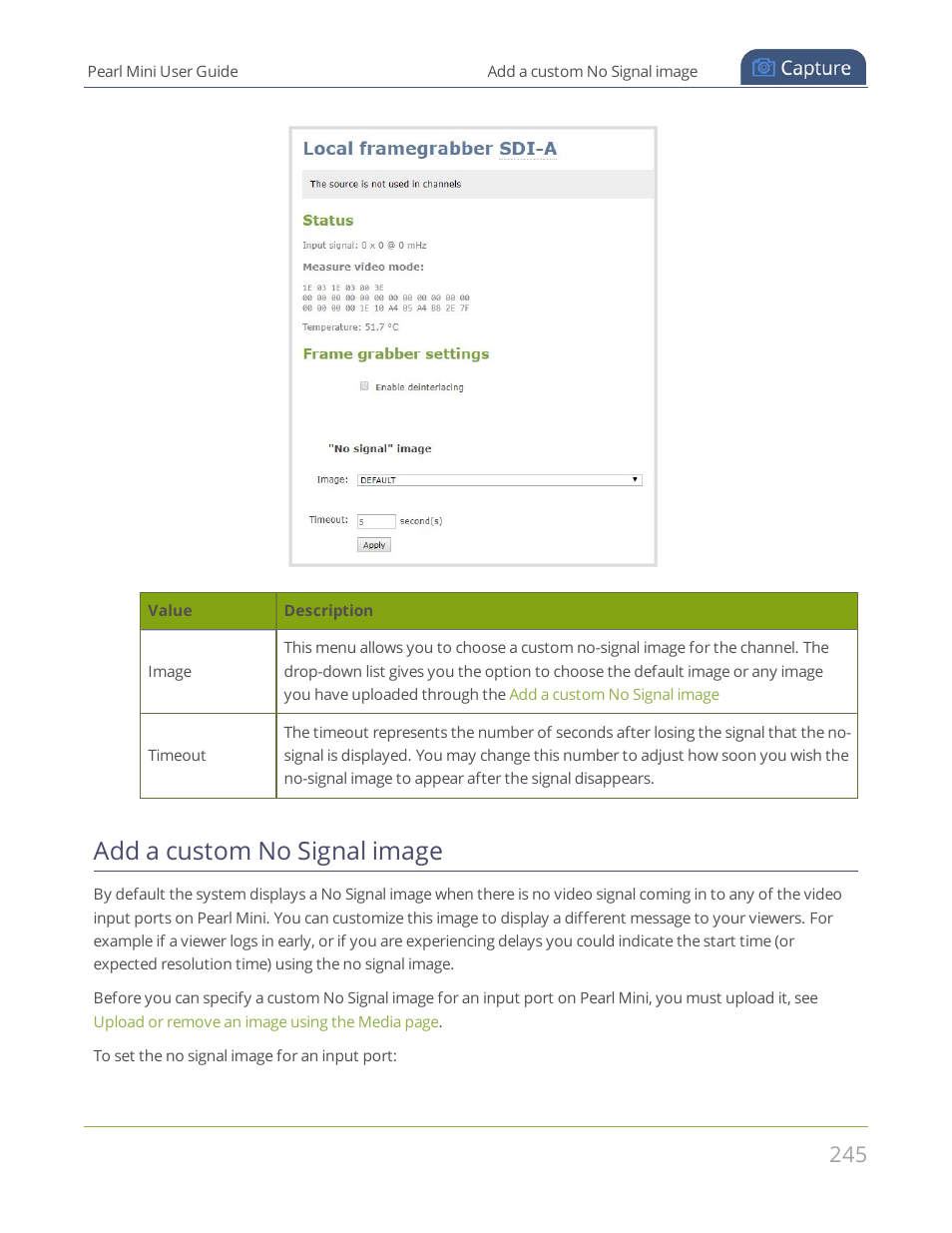 Add a custom no signal image | Epiphan Pearl Mini Live Video Production System User Manual | Page 256 / 438