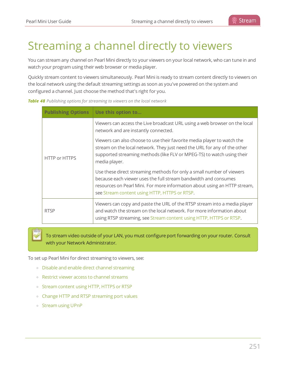 Streaming a channel directly to viewers | Epiphan Pearl Mini Live Video Production System User Manual | Page 262 / 438