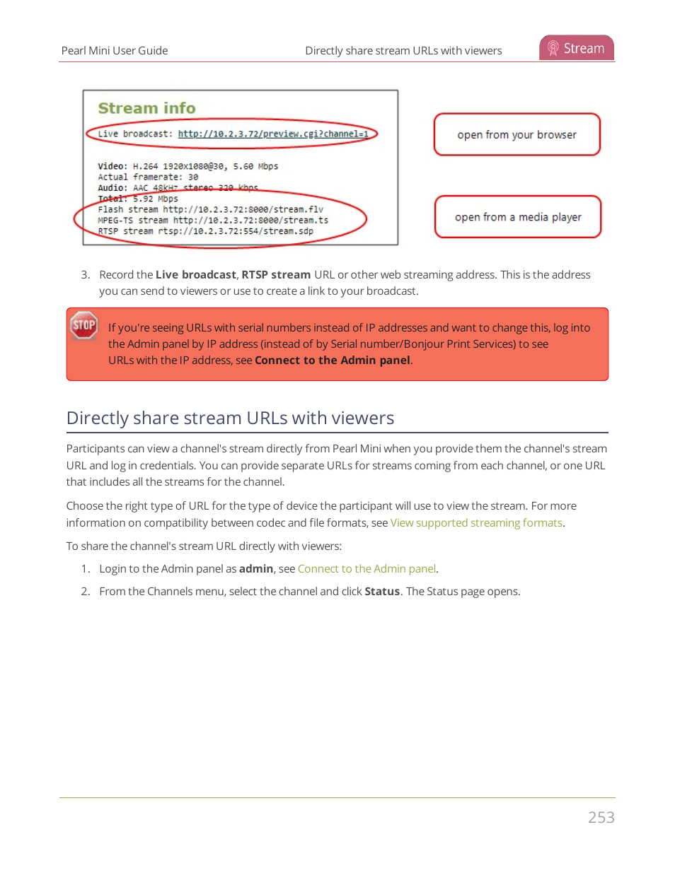 Directly share stream urls with viewers | Epiphan Pearl Mini Live Video Production System User Manual | Page 264 / 438