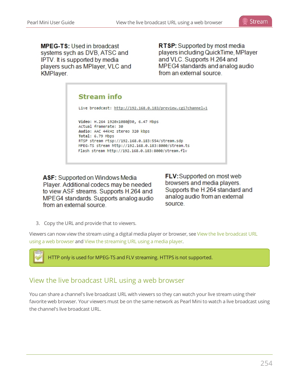 View the live broadcast url using a web browser | Epiphan Pearl Mini Live Video Production System User Manual | Page 265 / 438