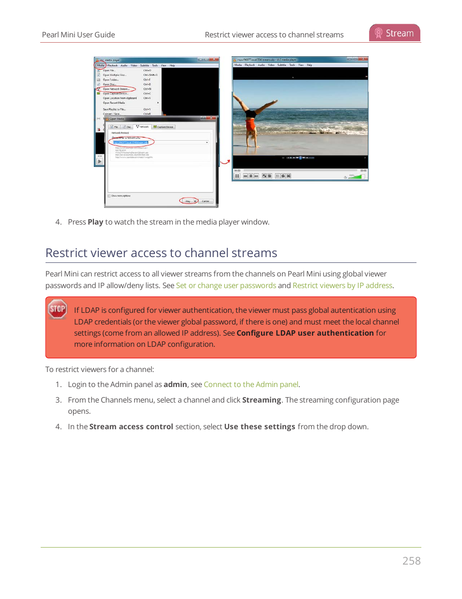 Restrict viewer access to channel streams | Epiphan Pearl Mini Live Video Production System User Manual | Page 269 / 438