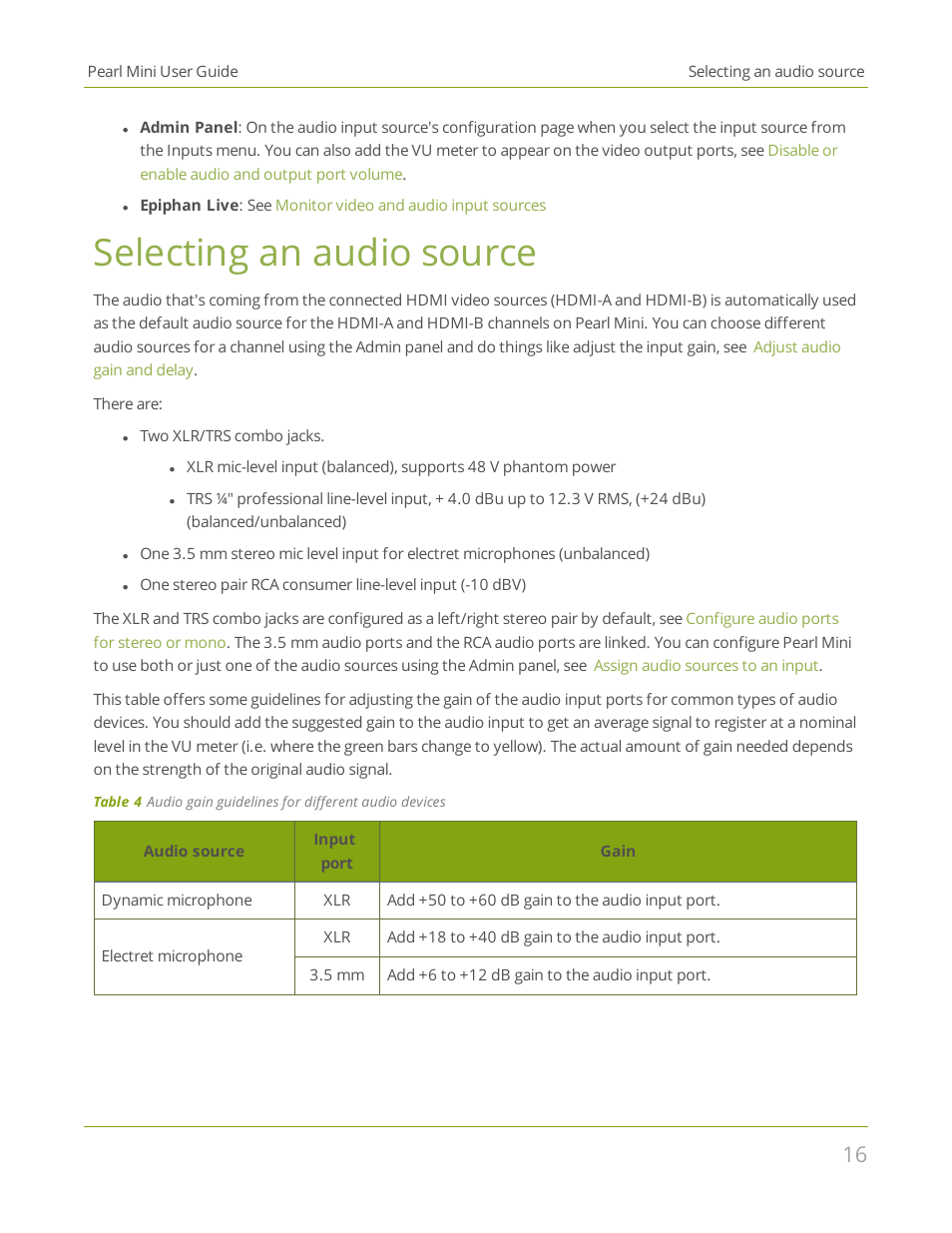 Selecting an audio source | Epiphan Pearl Mini Live Video Production System User Manual | Page 27 / 438