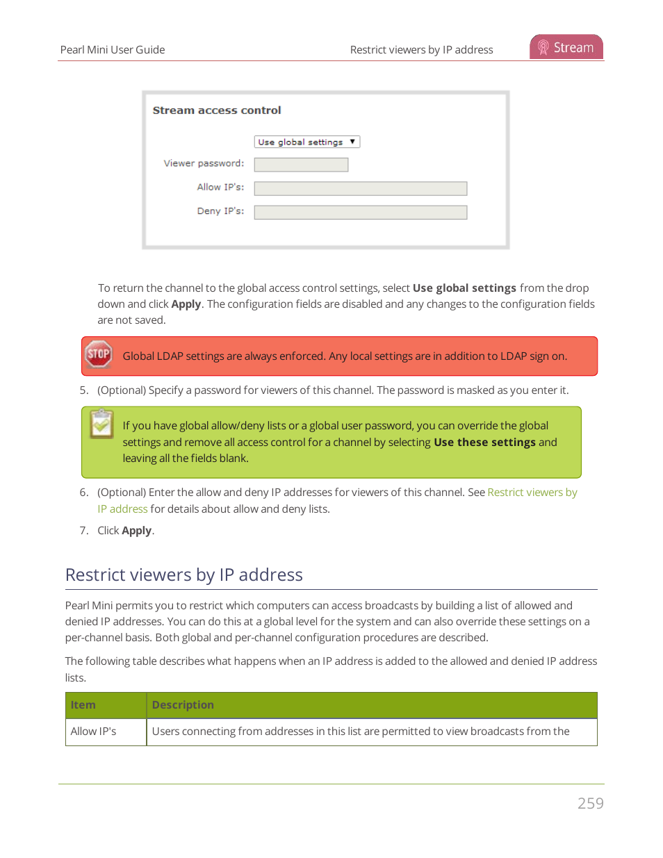 Restrict viewers by ip address | Epiphan Pearl Mini Live Video Production System User Manual | Page 270 / 438