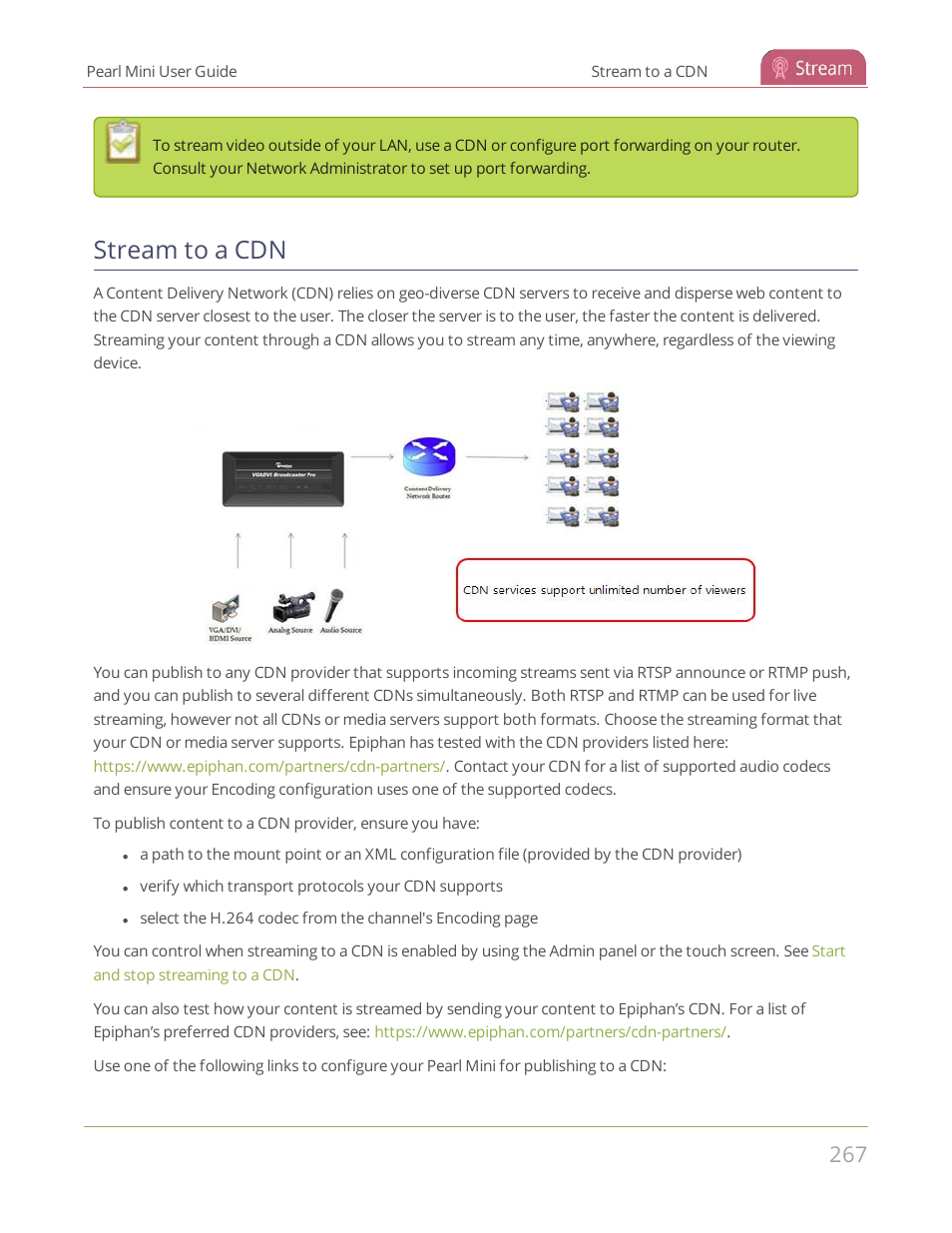 Stream to a cdn | Epiphan Pearl Mini Live Video Production System User Manual | Page 278 / 438