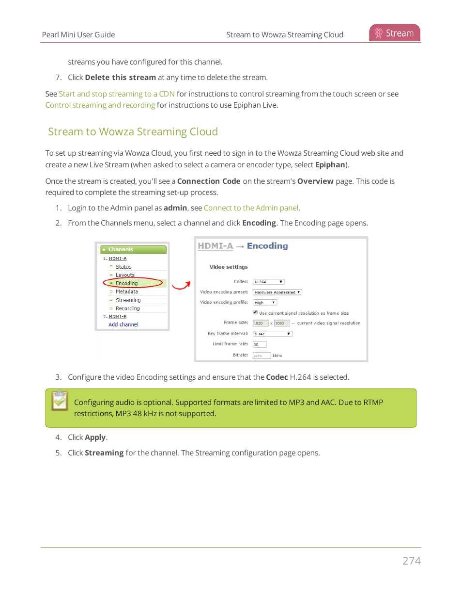 Stream to wowza streaming cloud | Epiphan Pearl Mini Live Video Production System User Manual | Page 285 / 438