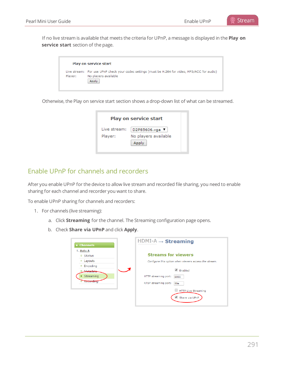 Enable upnp for channels and recorders | Epiphan Pearl Mini Live Video Production System User Manual | Page 302 / 438