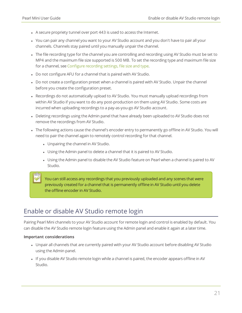Enable or disable av studio remote login | Epiphan Pearl Mini Live Video Production System User Manual | Page 32 / 438