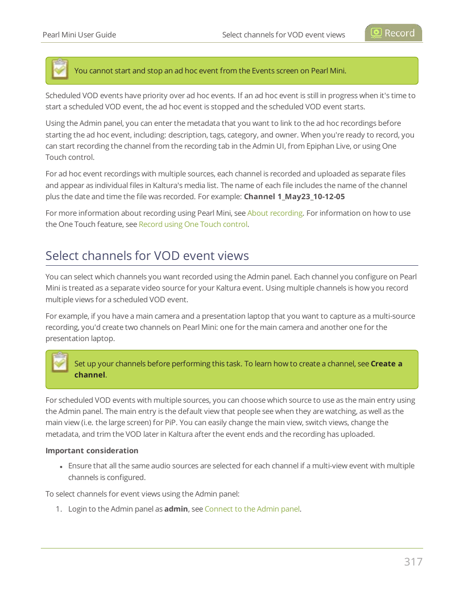 Select channels for vod event views | Epiphan Pearl Mini Live Video Production System User Manual | Page 328 / 438