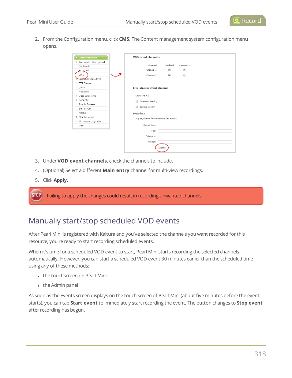 Manually start/stop scheduled vod events | Epiphan Pearl Mini Live Video Production System User Manual | Page 329 / 438