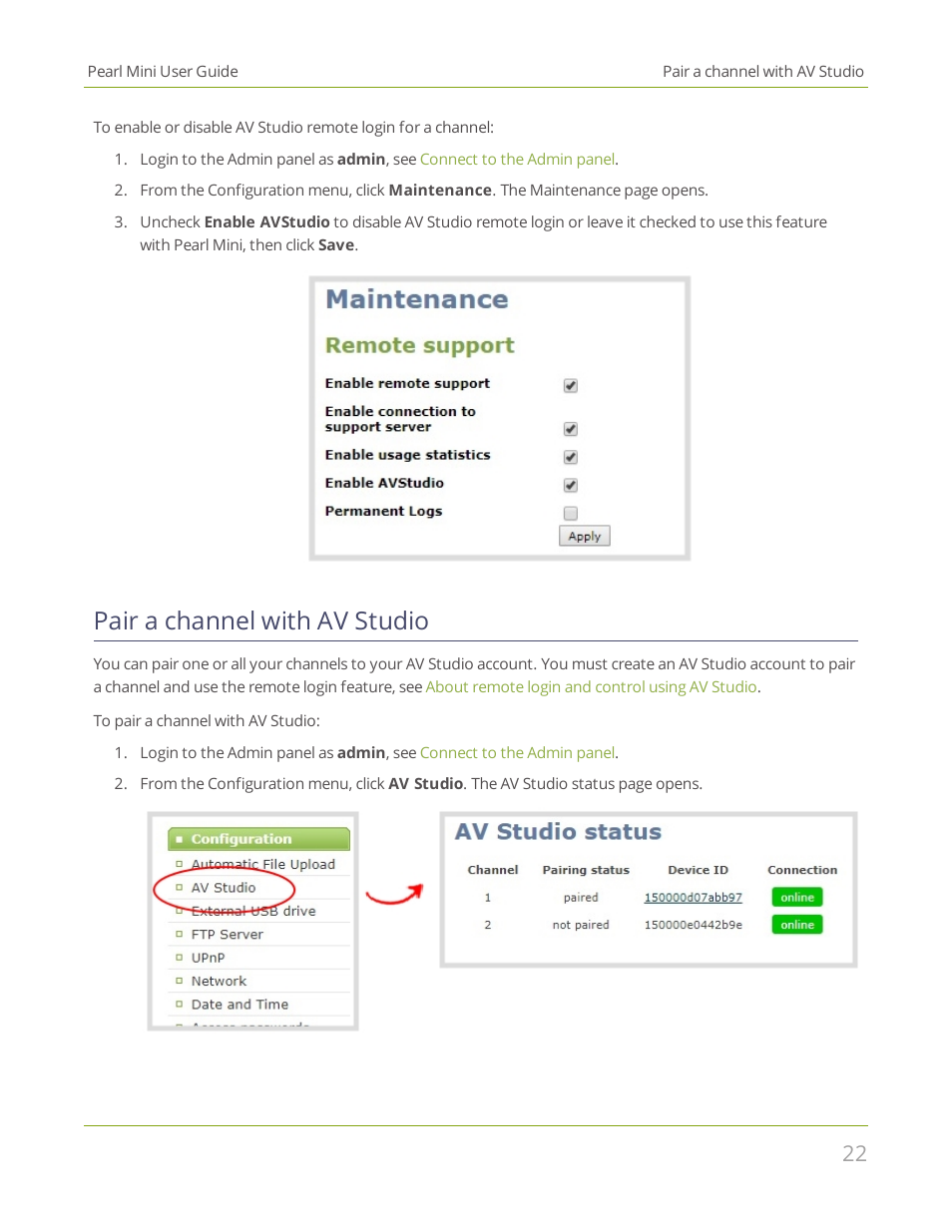 Pair a channel with av studio | Epiphan Pearl Mini Live Video Production System User Manual | Page 33 / 438