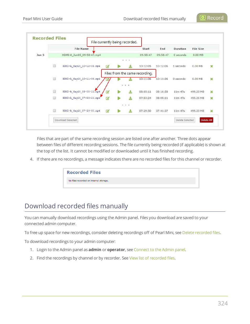 Download recorded files manually | Epiphan Pearl Mini Live Video Production System User Manual | Page 335 / 438