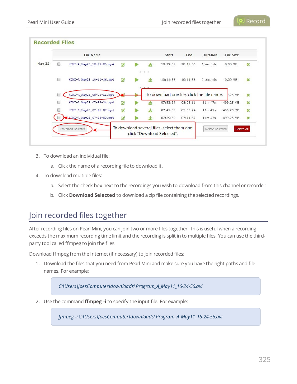 Join recorded files together | Epiphan Pearl Mini Live Video Production System User Manual | Page 336 / 438