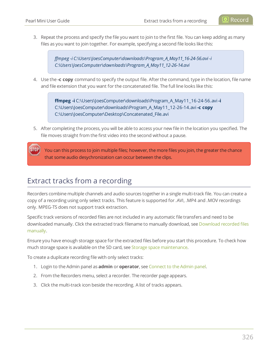 Extract tracks from a recording | Epiphan Pearl Mini Live Video Production System User Manual | Page 337 / 438