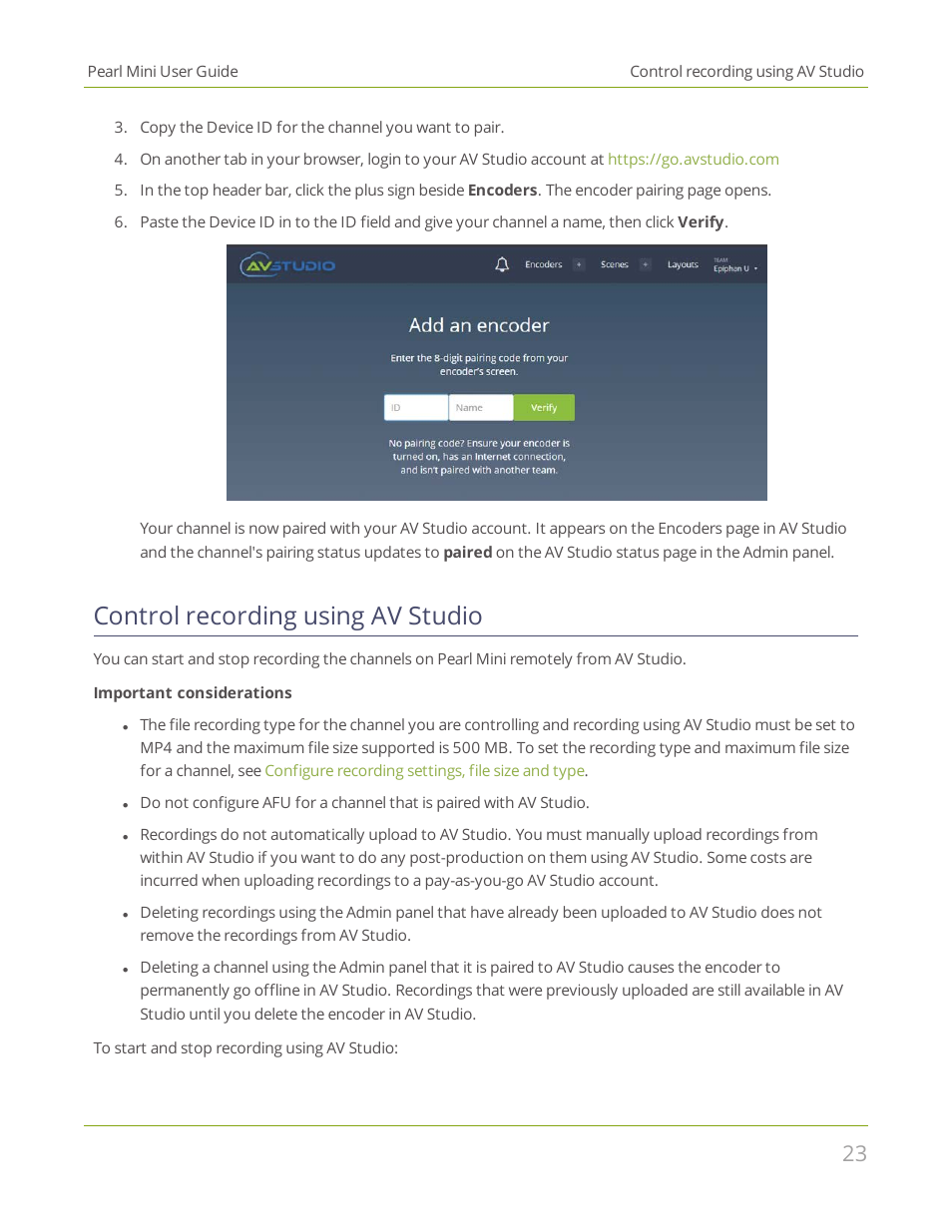 Control recording using av studio | Epiphan Pearl Mini Live Video Production System User Manual | Page 34 / 438