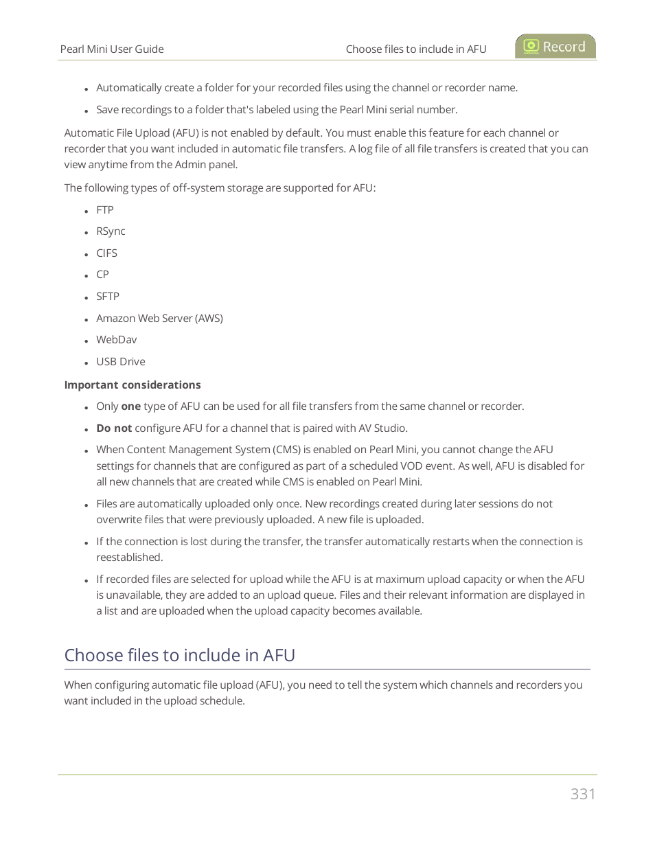Choose files to include in afu | Epiphan Pearl Mini Live Video Production System User Manual | Page 342 / 438