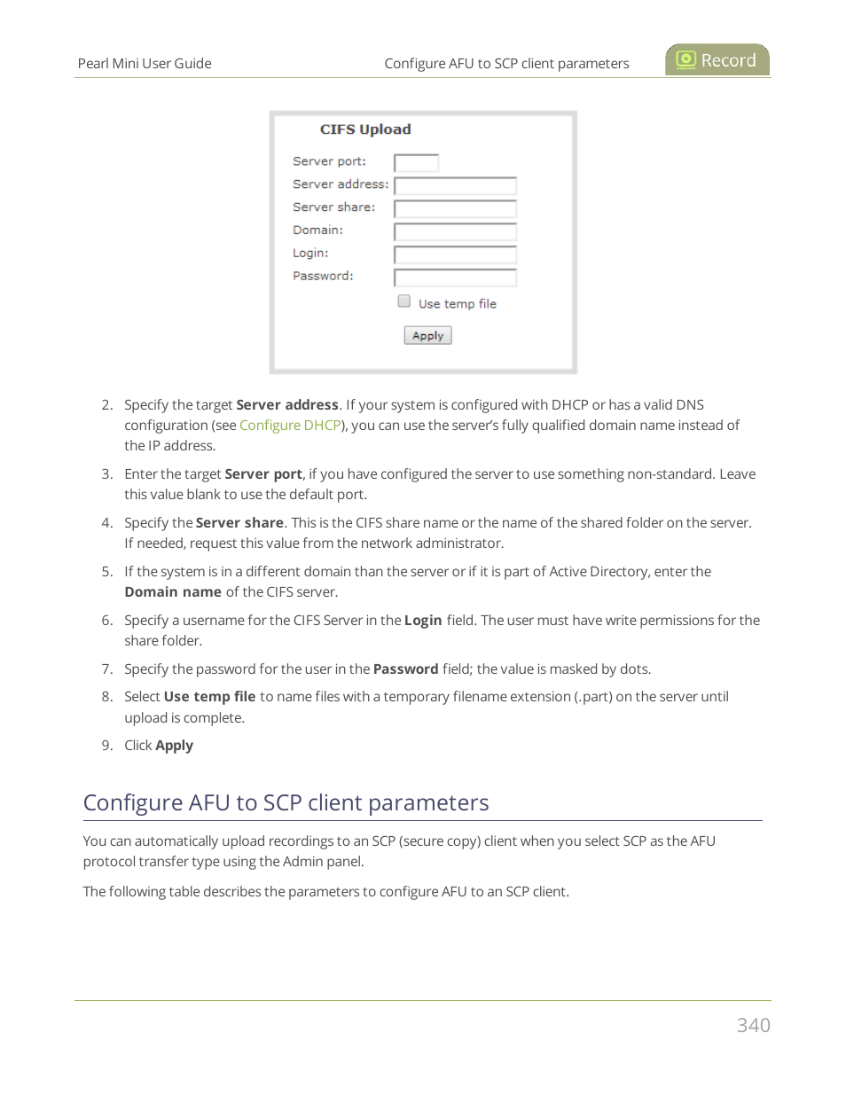Configure afu to scp client parameters | Epiphan Pearl Mini Live Video Production System User Manual | Page 351 / 438