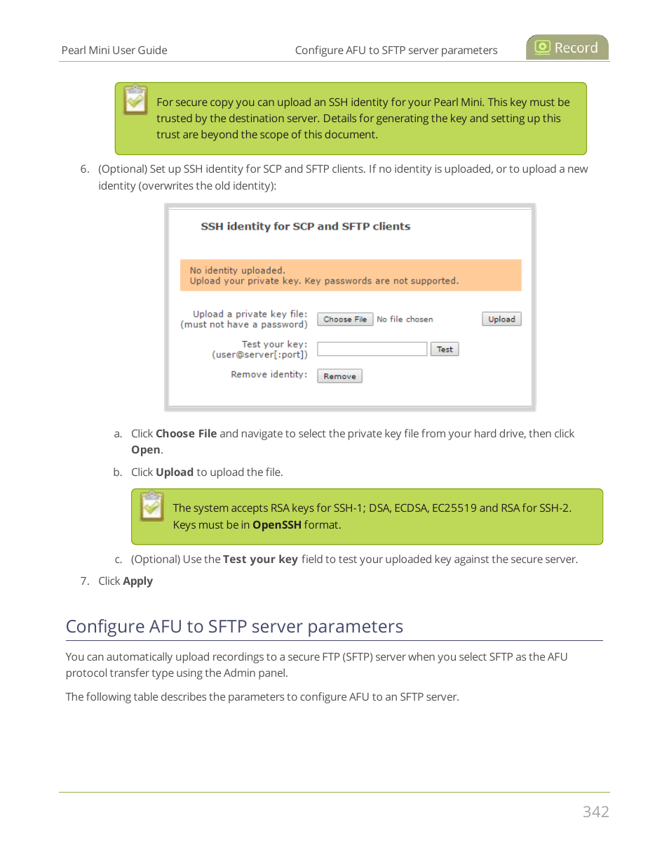 Configure afu to sftp server parameters | Epiphan Pearl Mini Live Video Production System User Manual | Page 353 / 438