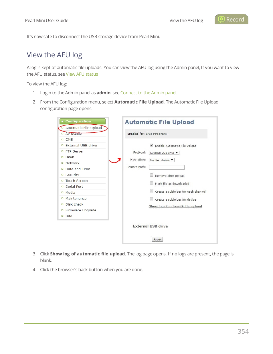 View the afu log | Epiphan Pearl Mini Live Video Production System User Manual | Page 365 / 438