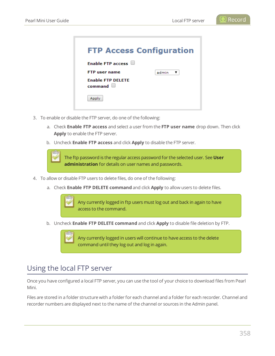 Using the local ftp server | Epiphan Pearl Mini Live Video Production System User Manual | Page 369 / 438