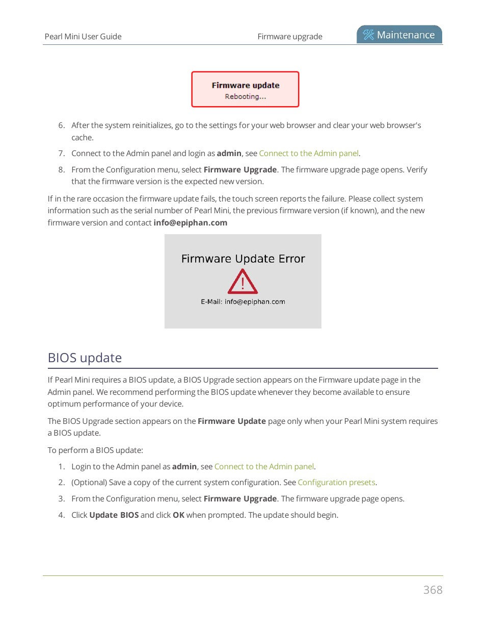 Bios update | Epiphan Pearl Mini Live Video Production System User Manual | Page 379 / 438