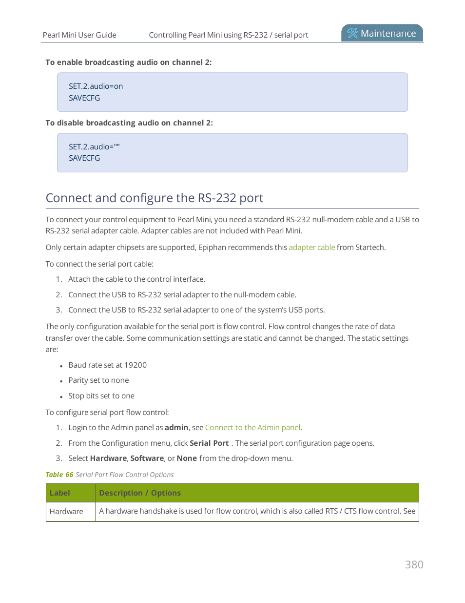 Connect and configure the rs-232 port | Epiphan Pearl Mini Live Video Production System User Manual | Page 391 / 438
